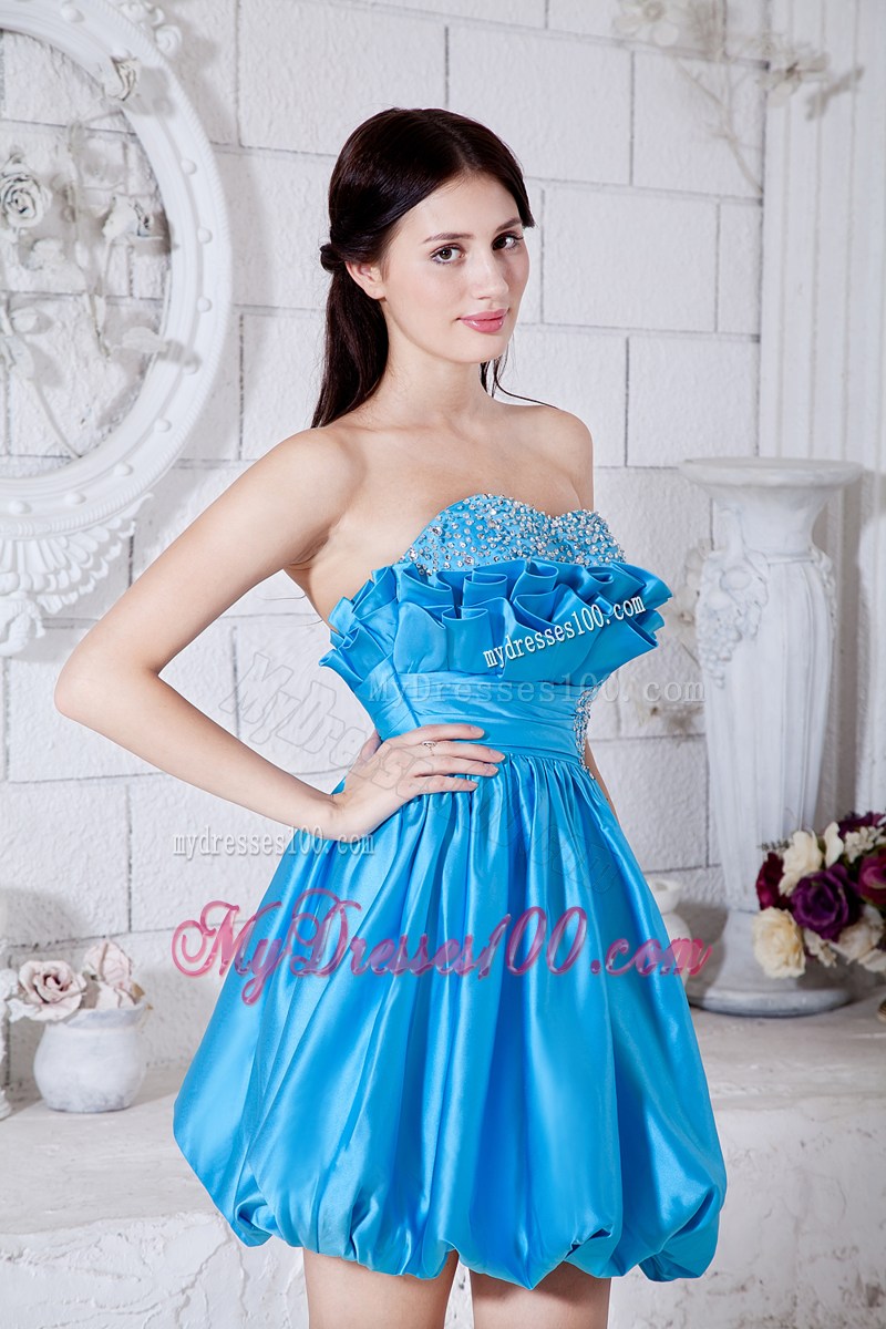 Aqua Blue Strapless Short Party Dresses Beading Mini-length