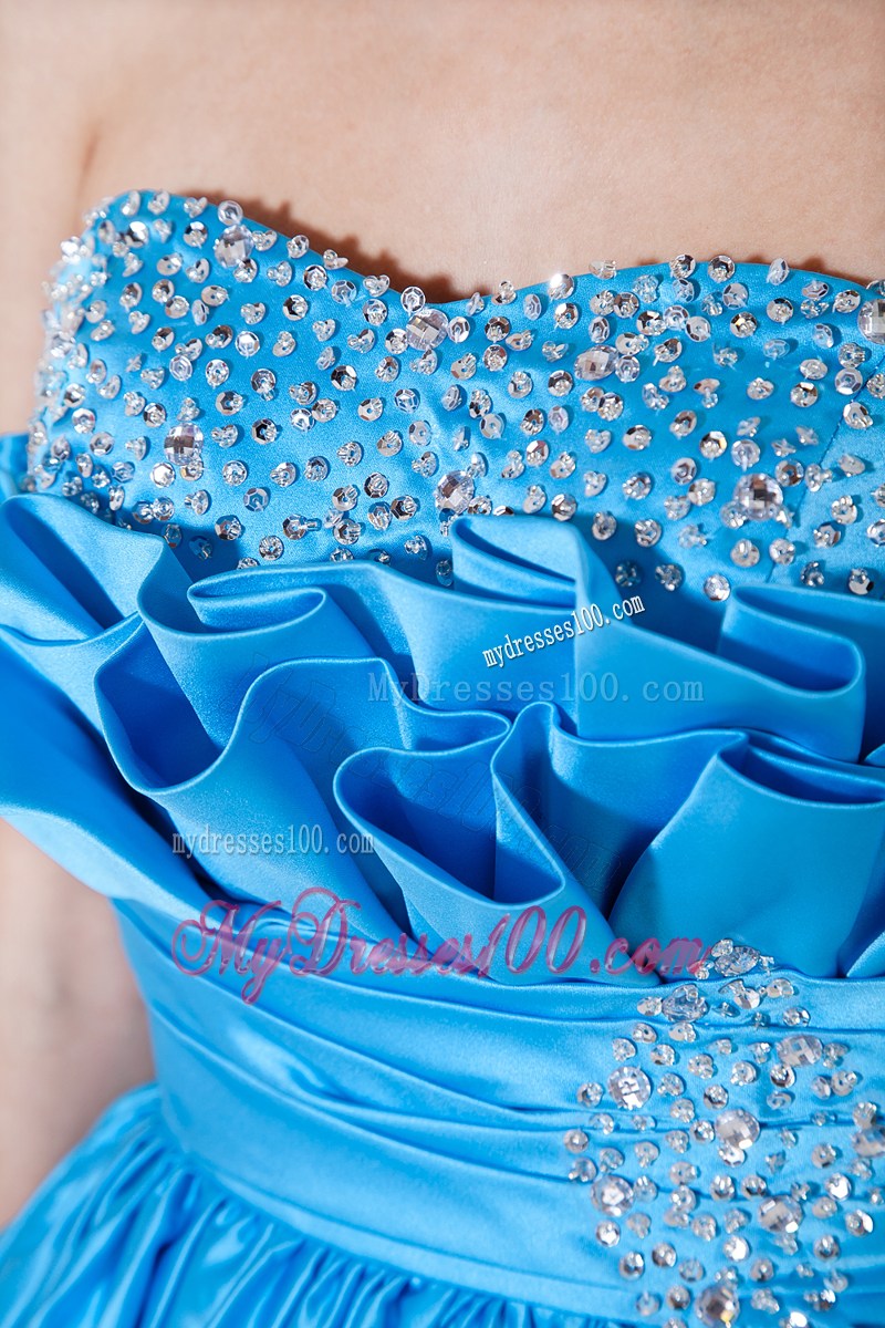 Aqua Blue Strapless Short Party Dresses Beading Mini-length