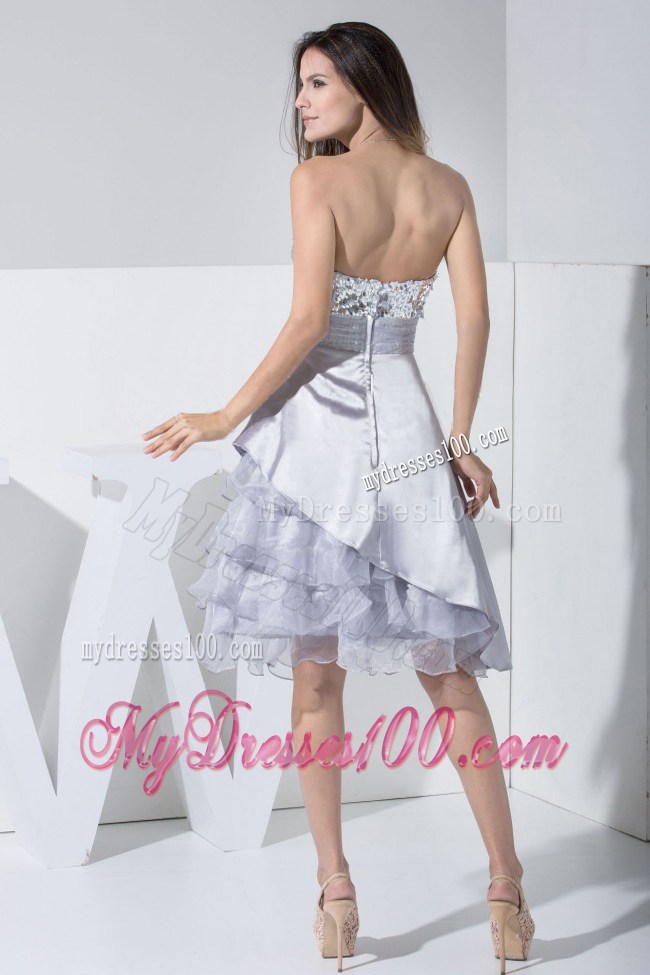 2013 Sequin Bowknot Ruffled Sweetheart Grey Tea-length Party Dresses