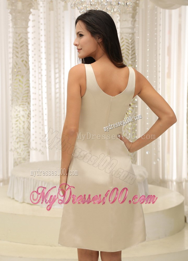 Straps Champagne Appliques Knee-length Bowknot Party Dresses