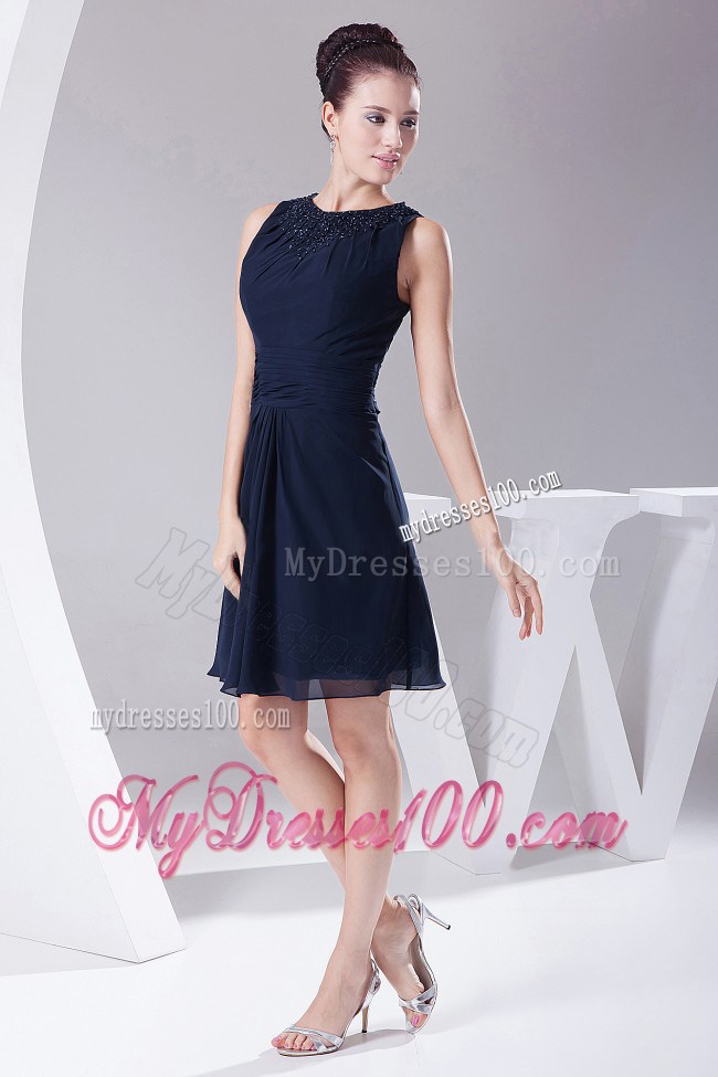 Affordable Navy Blue Knee-length Beading Scoop 2013 Party Dresses
