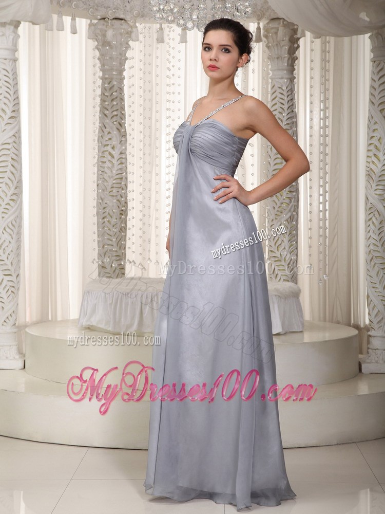 Gray Empire Straps Floor-length Beading 2013 Simple Party Dresses
