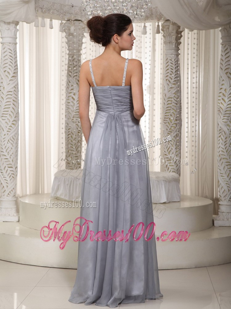 Gray Empire Straps Floor-length Beading 2013 Simple Party Dresses