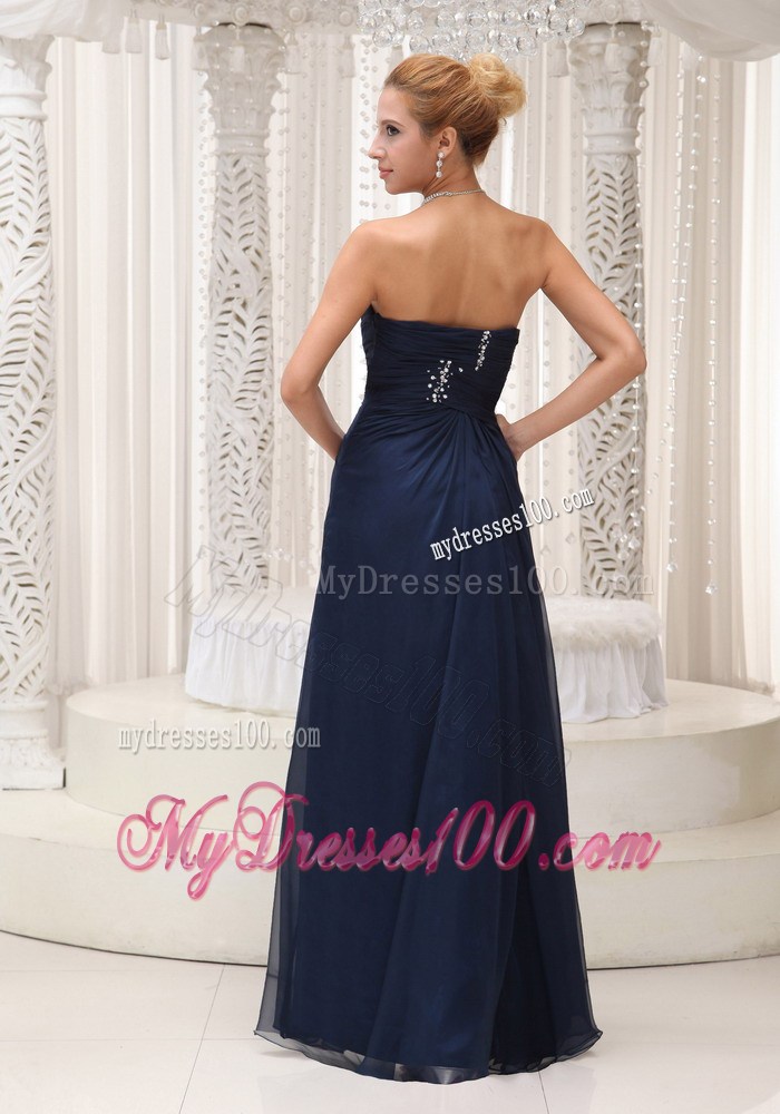 Modest Strapless Navy Blue For Party Dress Beaded Decorate Waist