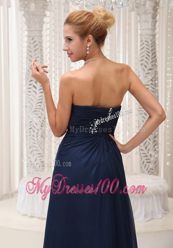 Modest Strapless Navy Blue For Party Dress Beaded Decorate Waist