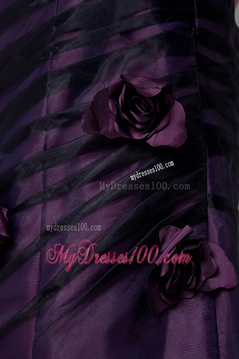 Purple Column Strapless Mini-length Hand Made Flowers Party Dress