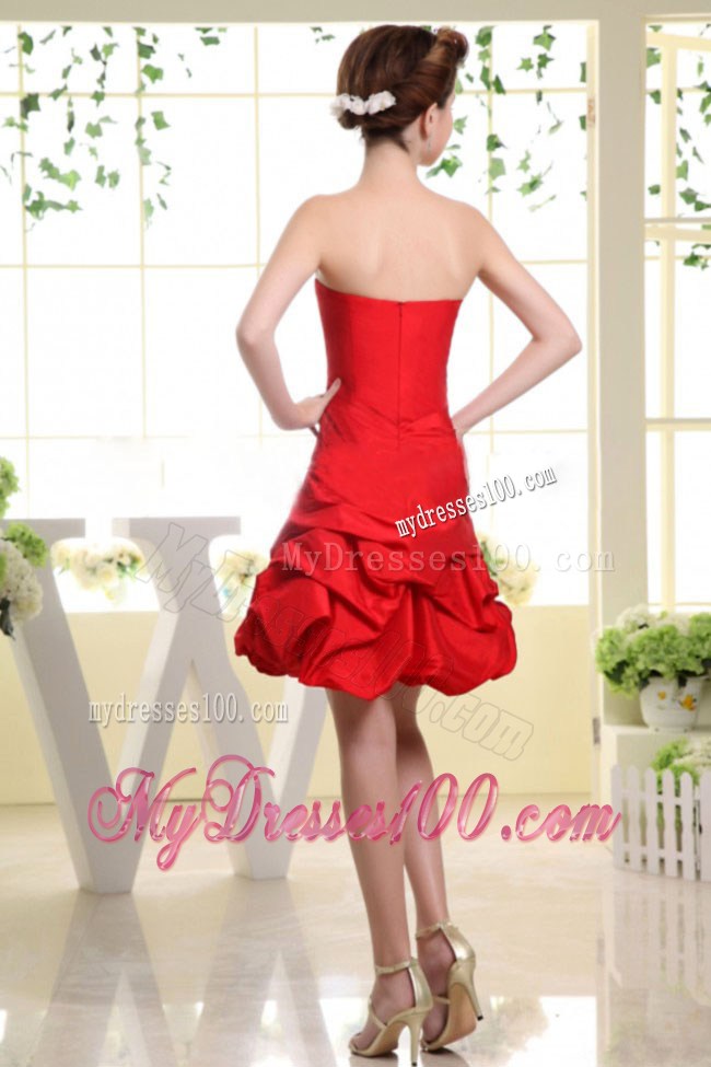 Strapless Red and Hand Made Flower For Party Dress With Pick-ups