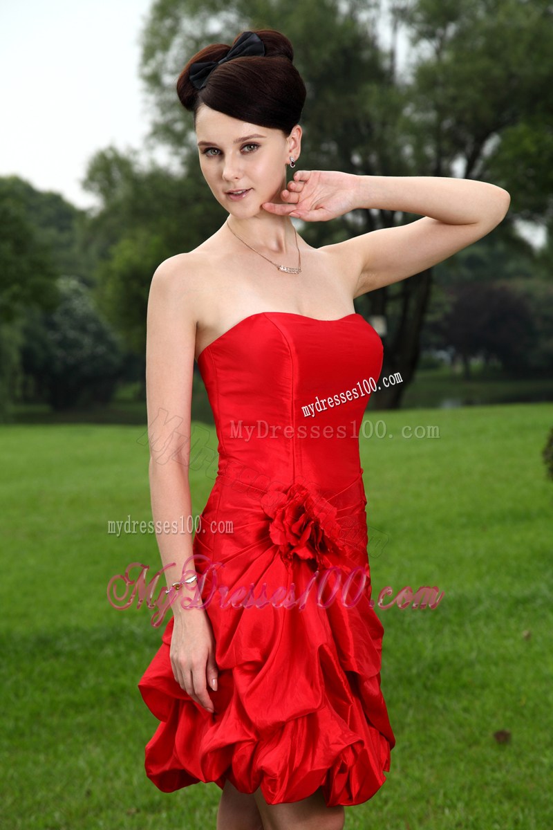 Red Princess Strapless Mini-length Hand Made Flower Party Dresses
