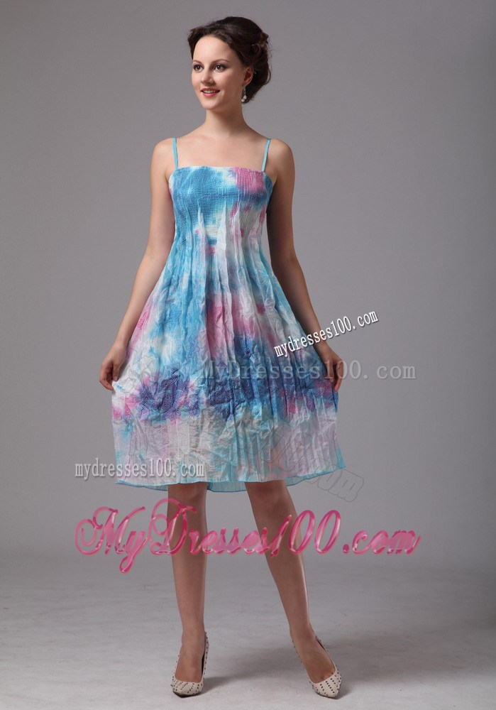 Printing Spaghetti Straps Knee-length Party Dresses For Custom Made