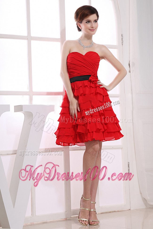 Cheap Sweetheart Princess Ruffled Layer Knee-length Red Party Dress