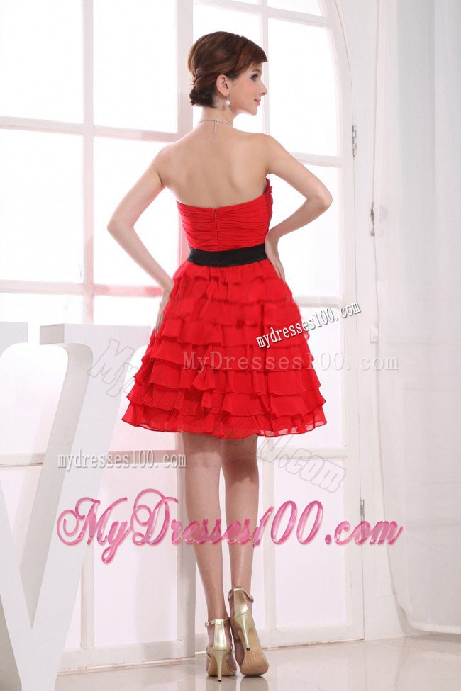 Cheap Sweetheart Princess Ruffled Layer Knee-length Red Party Dress