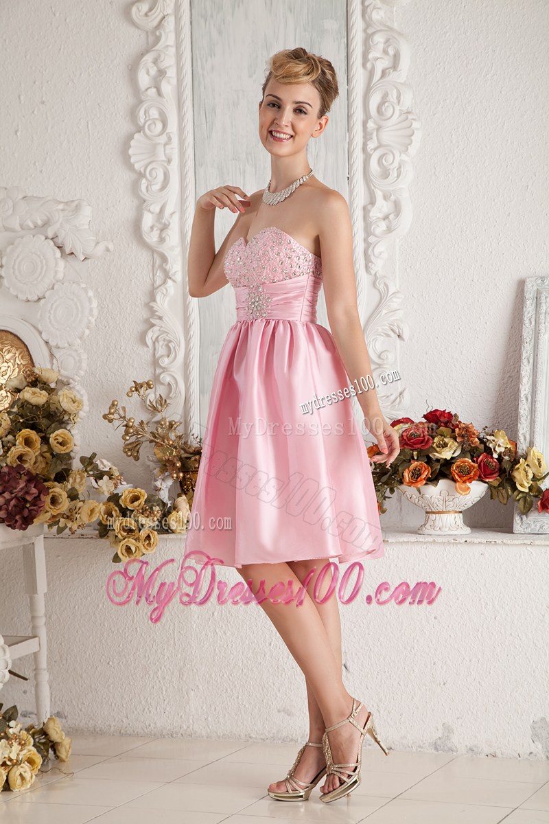 Baby Pink Sweetheart Short Party Dress Beading Knee-length
