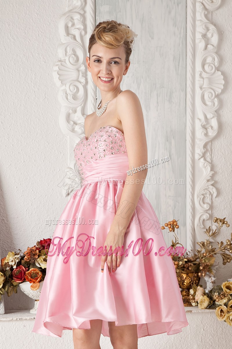 Baby Pink Sweetheart Short Party Dress Beading Knee-length
