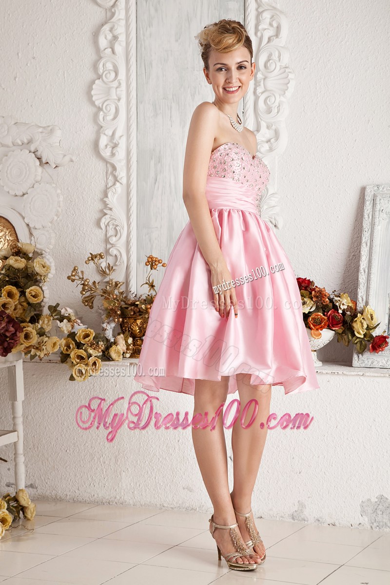 Baby Pink Sweetheart Short Party Dress Beading Knee-length