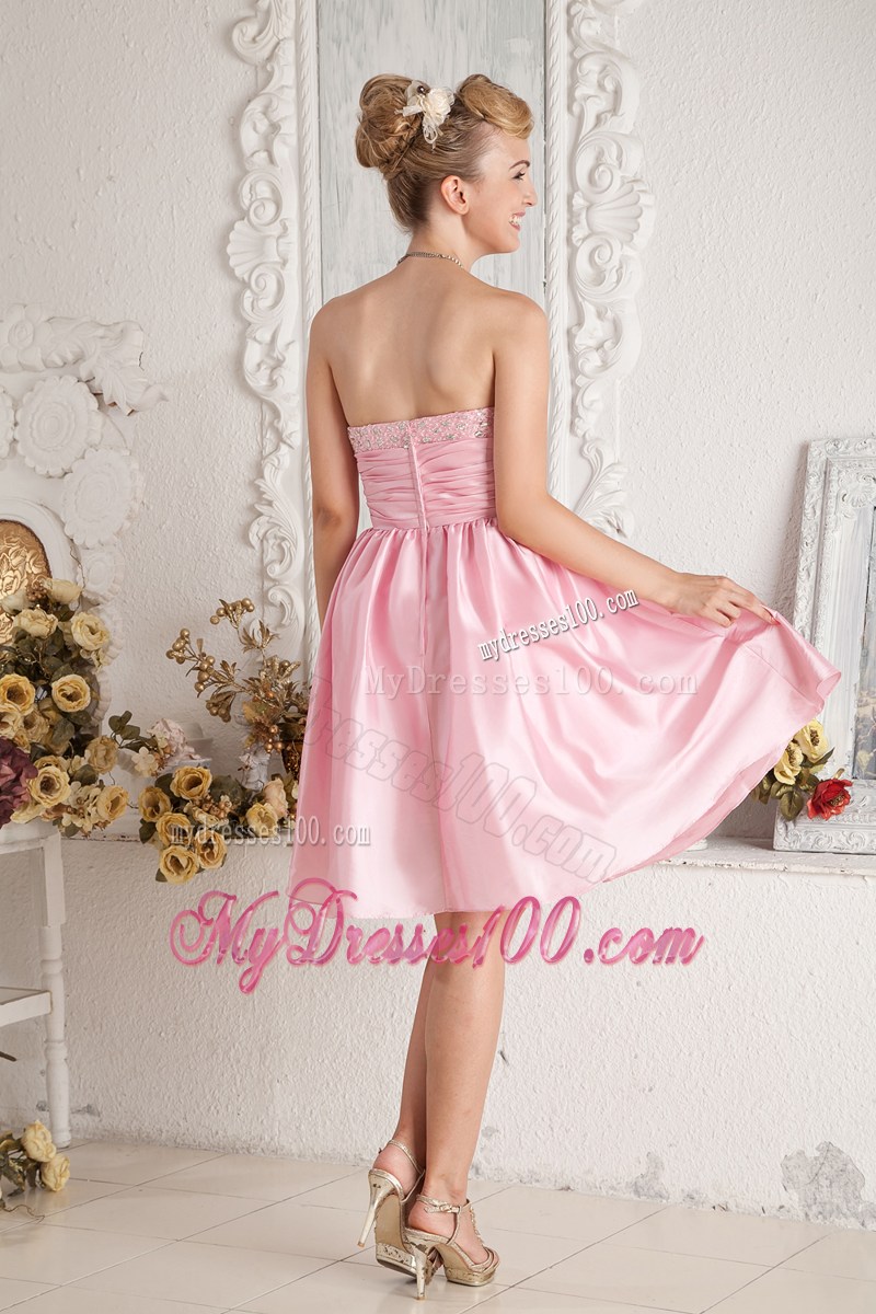 Baby Pink Sweetheart Short Party Dress Beading Knee-length