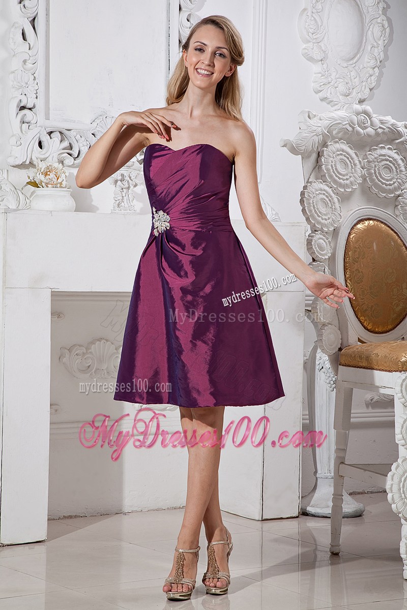 Dark Purple Knee-length Appliques With Beading Party Dress