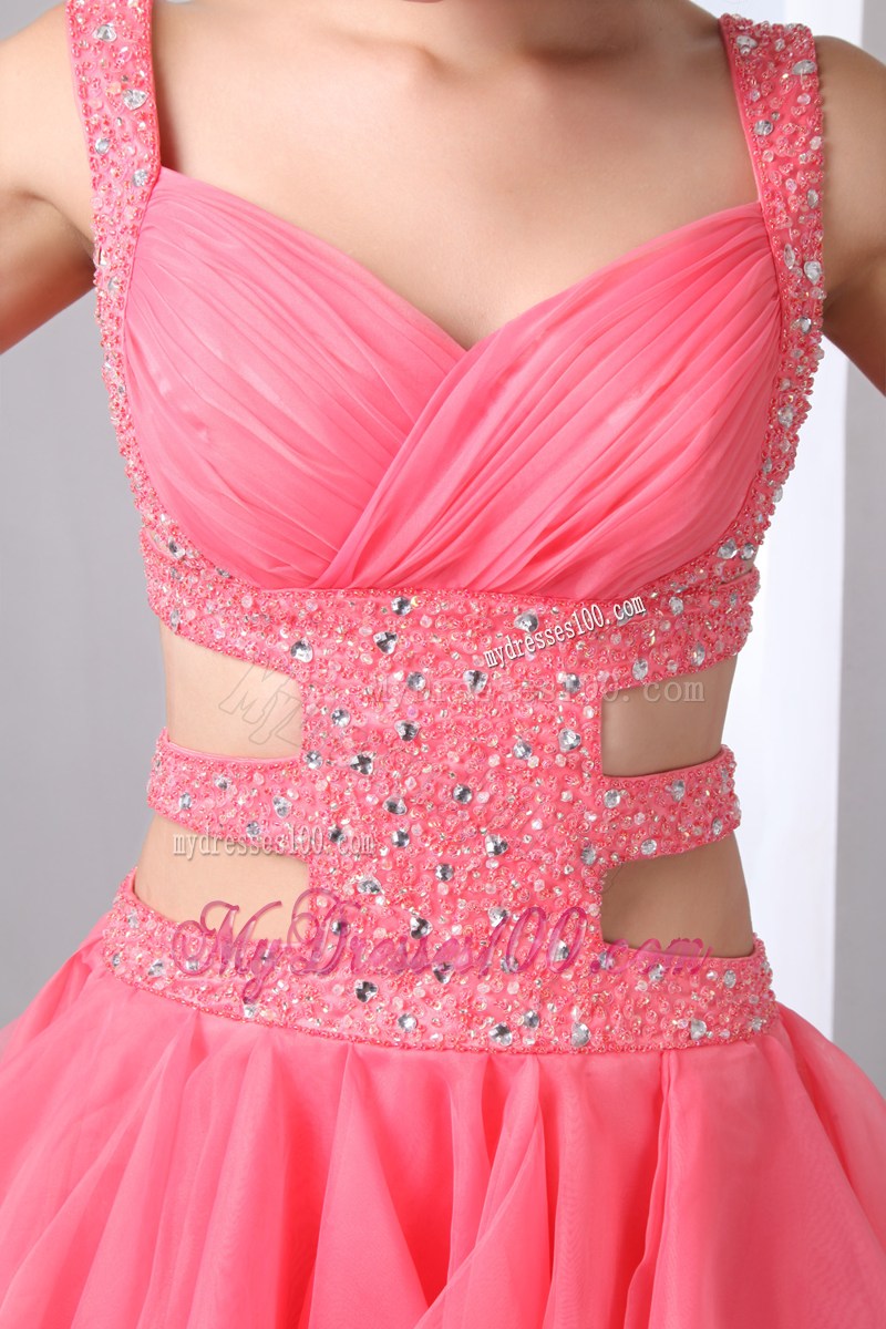 Sexy Watermelon Party Dresses Straps Asymmetrical Beading
