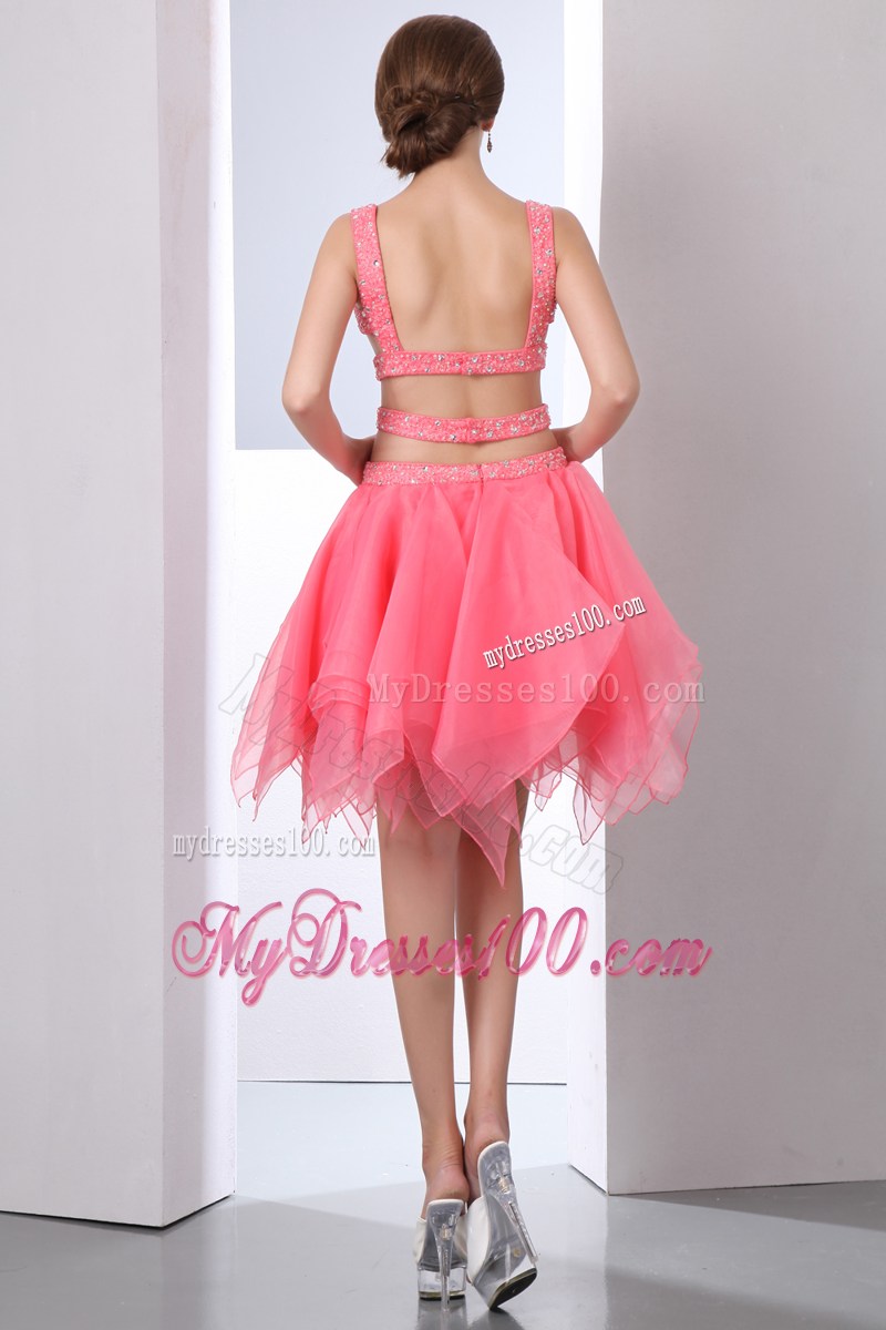Sexy Watermelon Party Dresses Straps Asymmetrical Beading