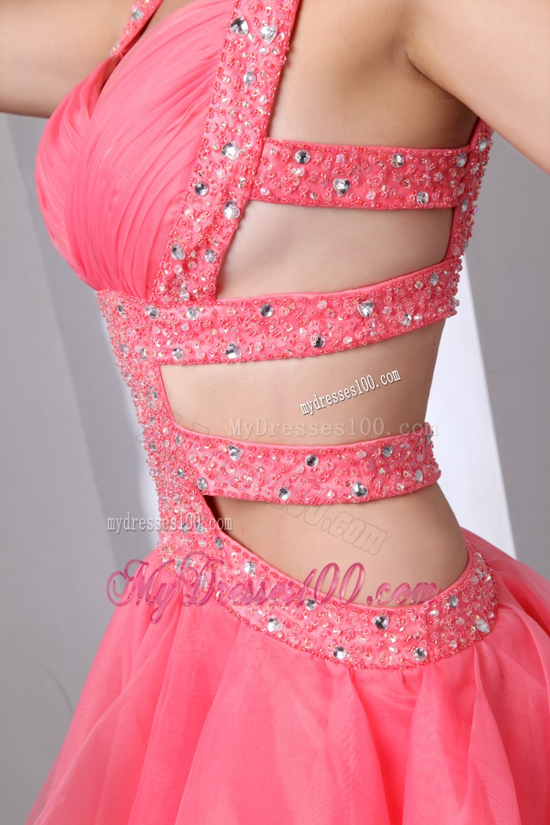 Sexy Watermelon Party Dresses Straps Asymmetrical Beading