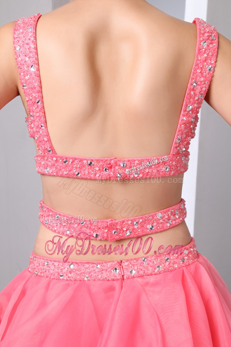 Sexy Watermelon Party Dresses Straps Asymmetrical Beading