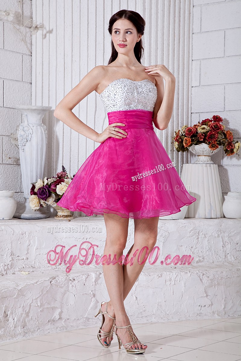 Hot Pink Sweetheart Short Party Dresses Beading Mini-length