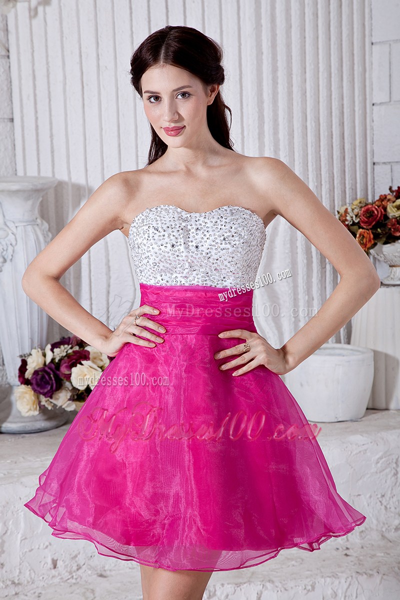 Hot Pink Sweetheart Short Party Dresses Beading Mini-length