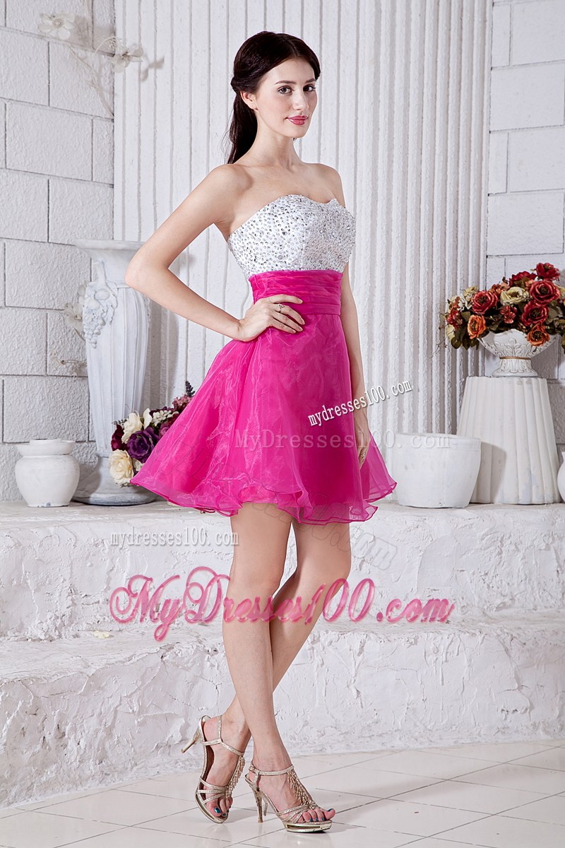Hot Pink Sweetheart Short Party Dresses Beading Mini-length