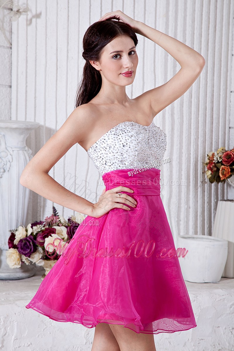 Hot Pink Sweetheart Short Party Dresses Beading Mini-length