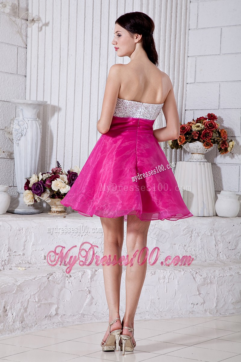 Hot Pink Sweetheart Short Party Dresses Beading Mini-length
