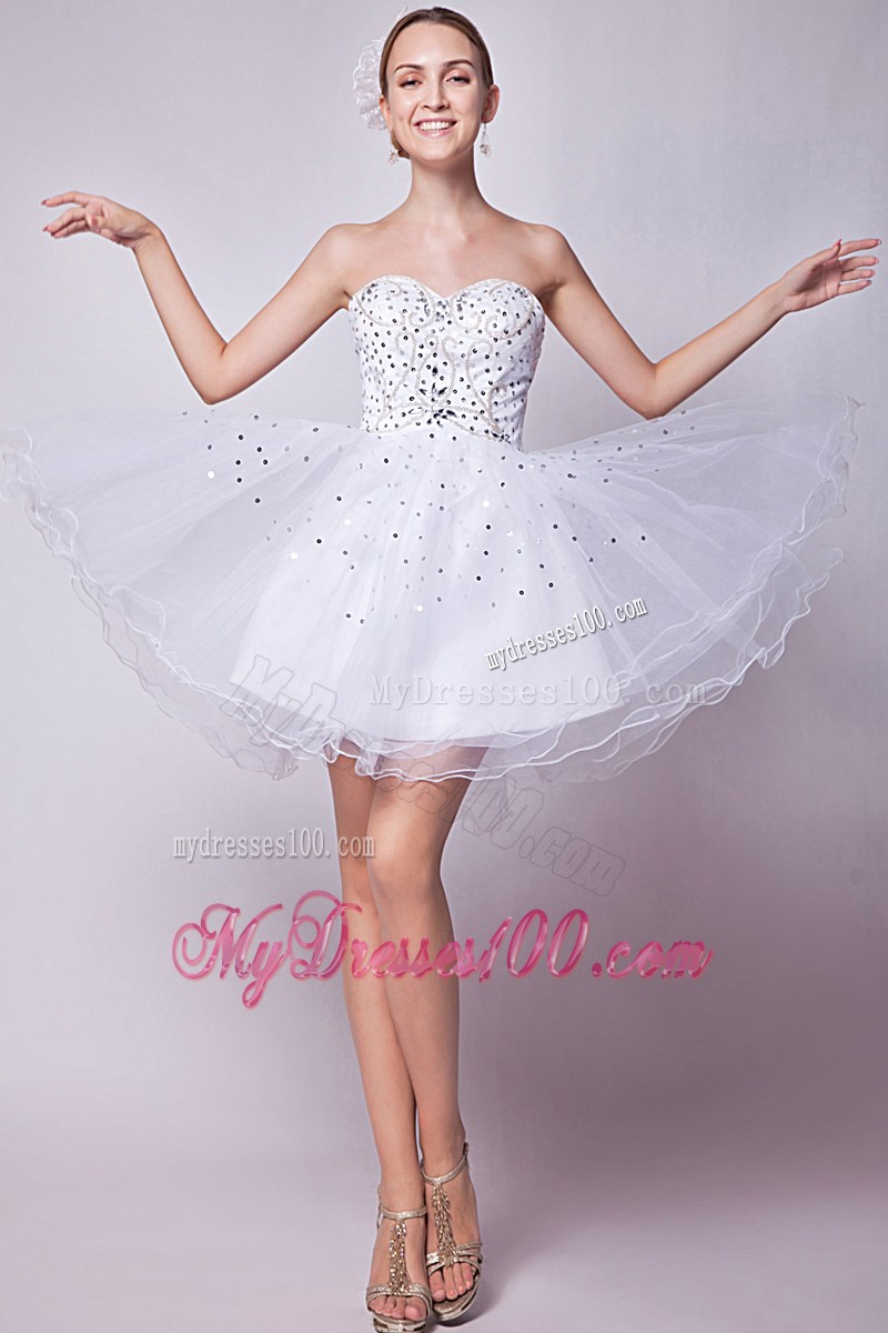 2013 White Sweetheart Party Dresses Beading Mini-length