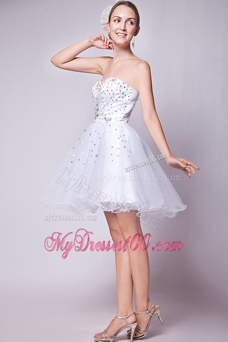 2013 White Sweetheart Party Dresses Beading Mini-length