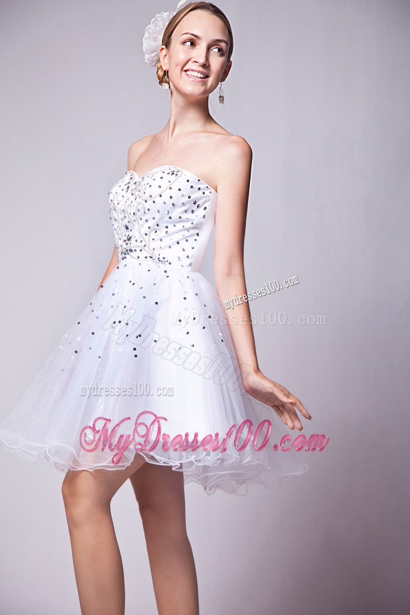 2013 White Sweetheart Party Dresses Beading Mini-length
