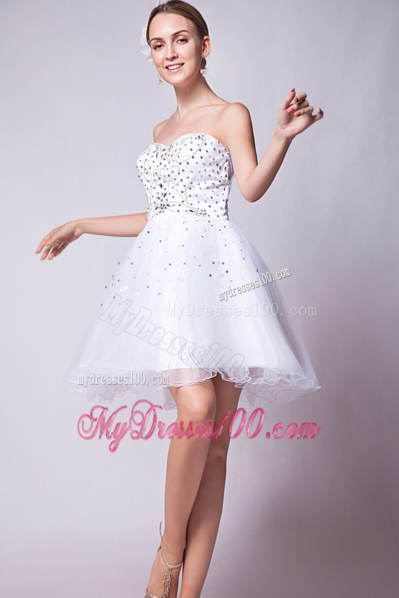 2013 White Sweetheart Party Dresses Beading Mini-length