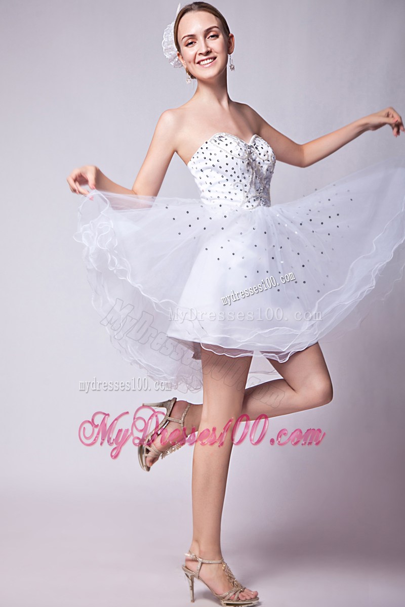 2013 White Sweetheart Party Dresses Beading Mini-length