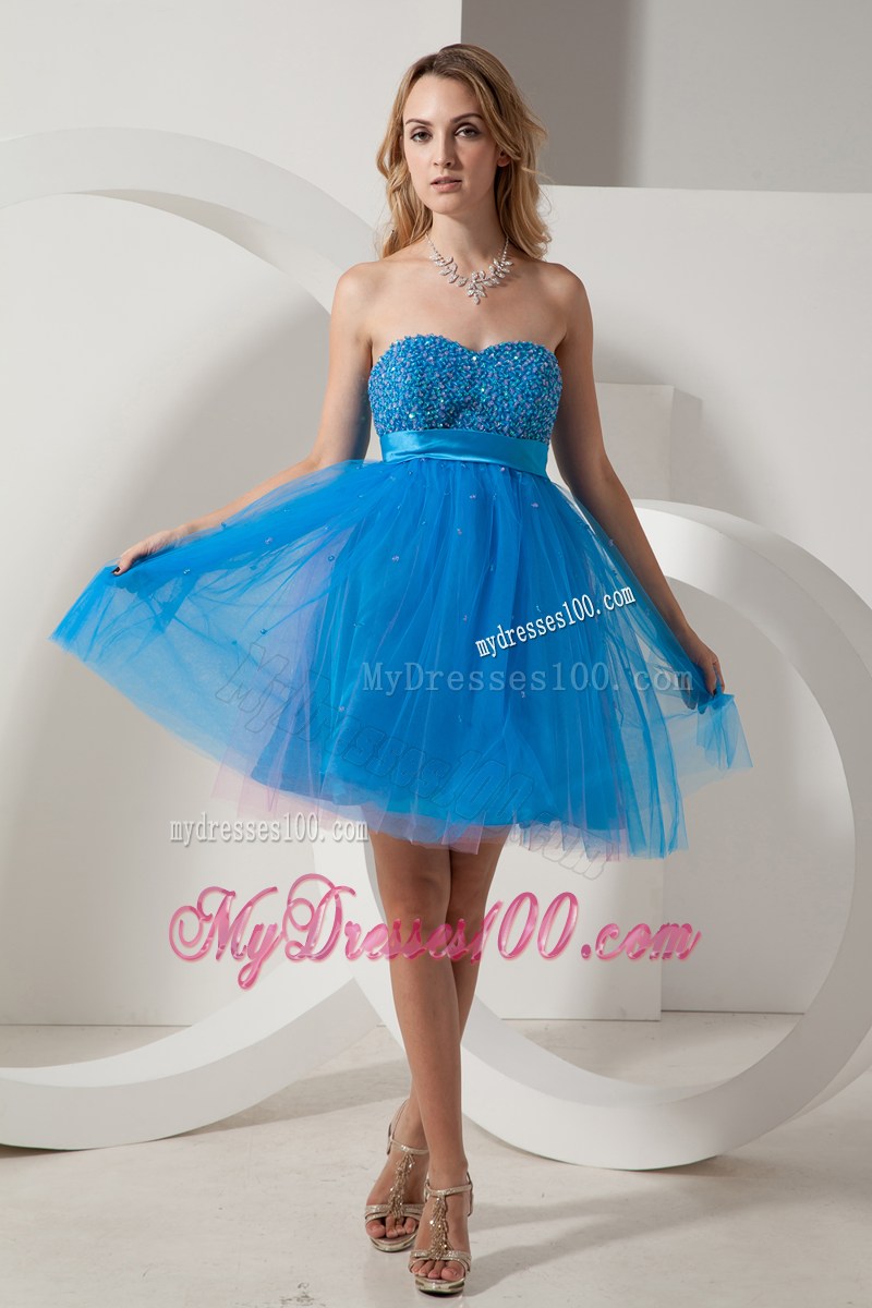 Blue Princess Sweetheart Beading Short Party Dresses Mini-length