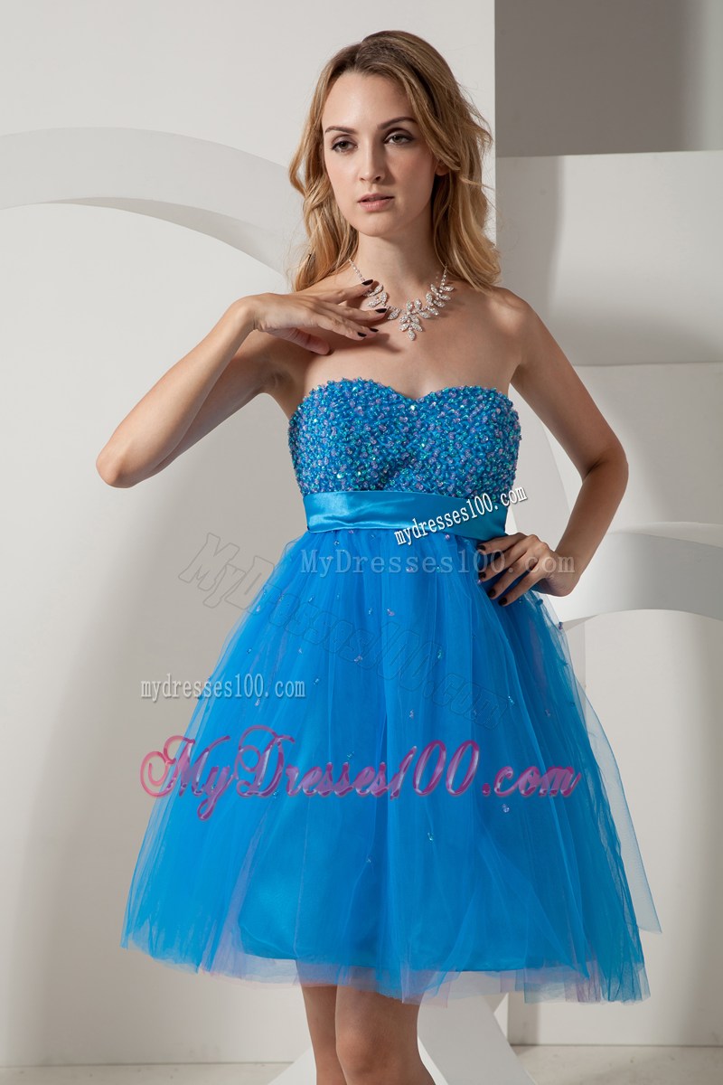 Blue Princess Sweetheart Beading Short Party Dresses Mini-length