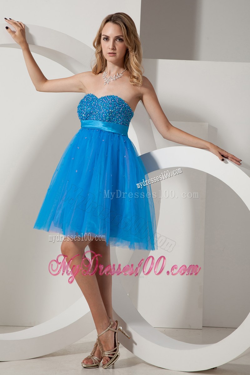 Blue Princess Sweetheart Beading Short Party Dresses Mini-length