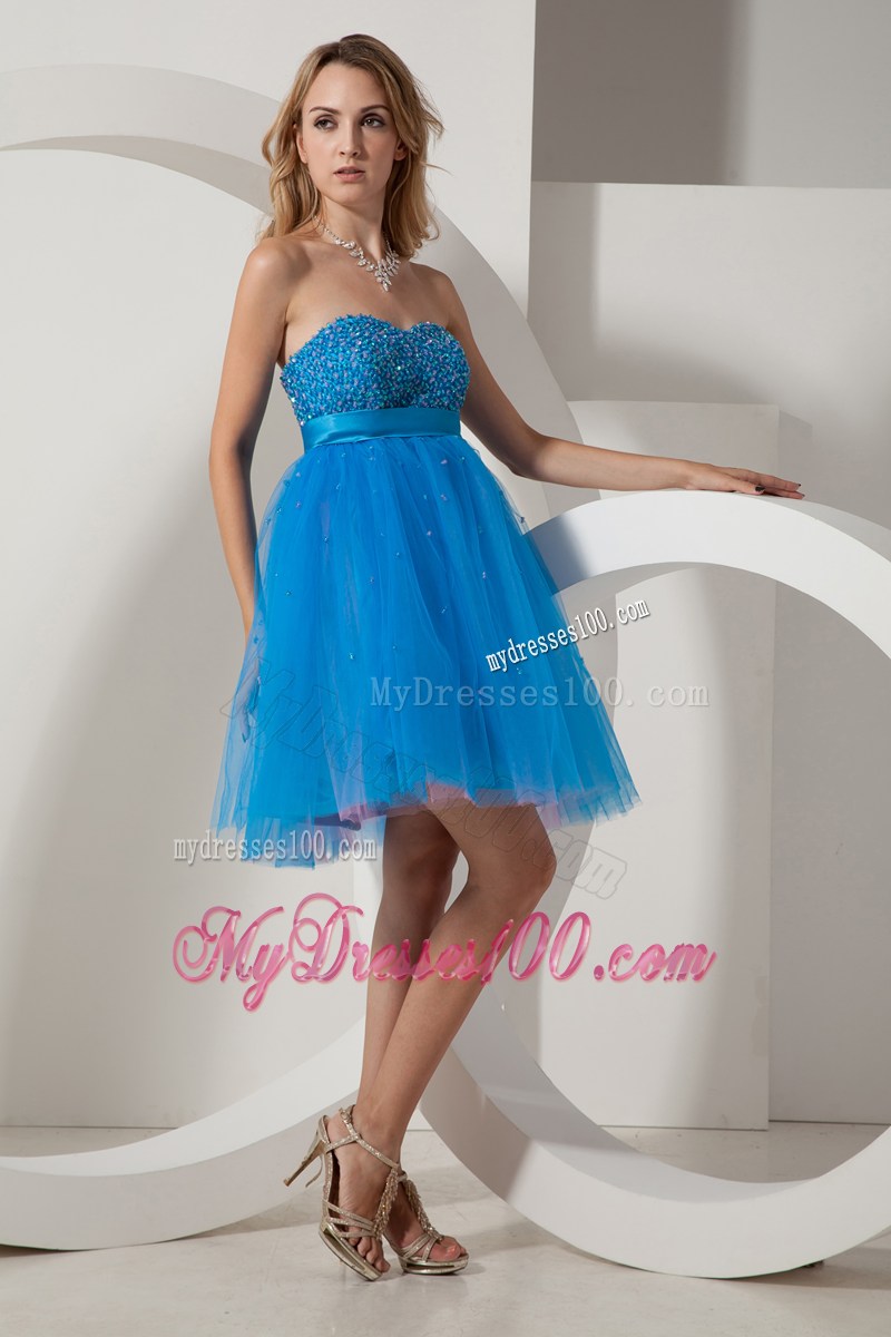 Blue Princess Sweetheart Beading Short Party Dresses Mini-length