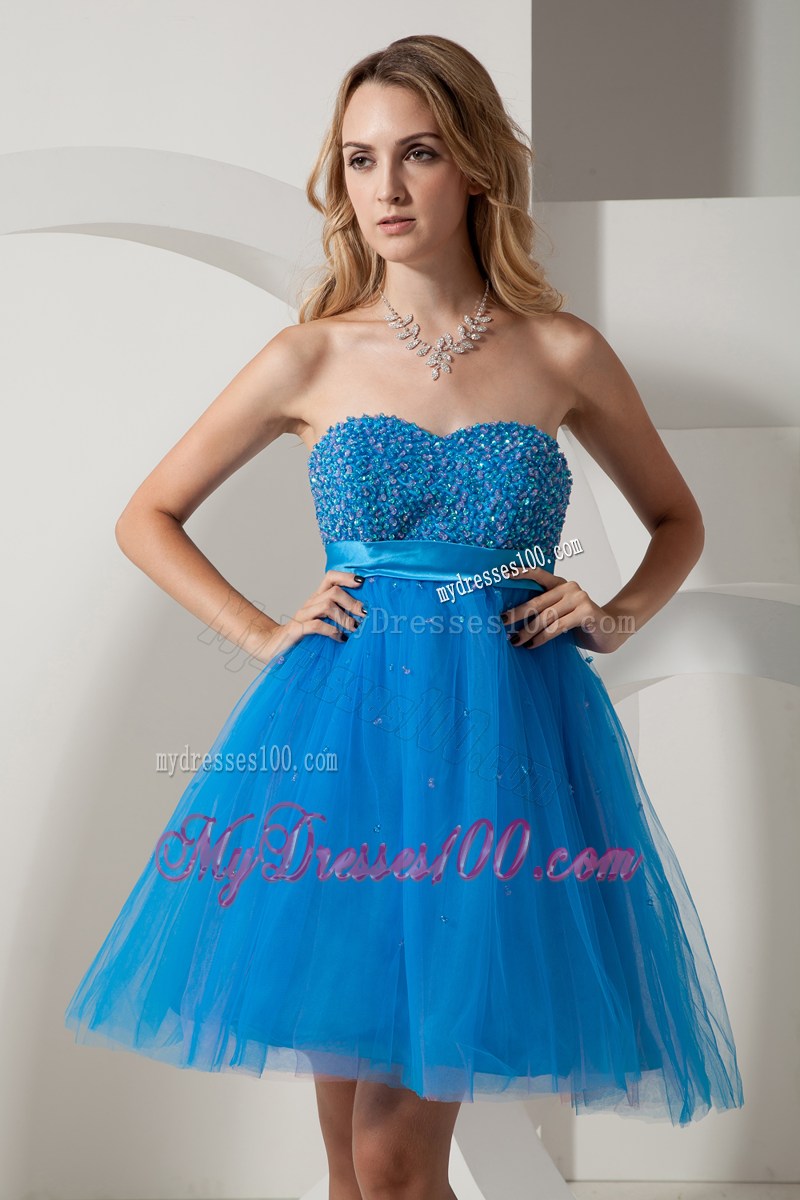 Blue Princess Sweetheart Beading Short Party Dresses Mini-length