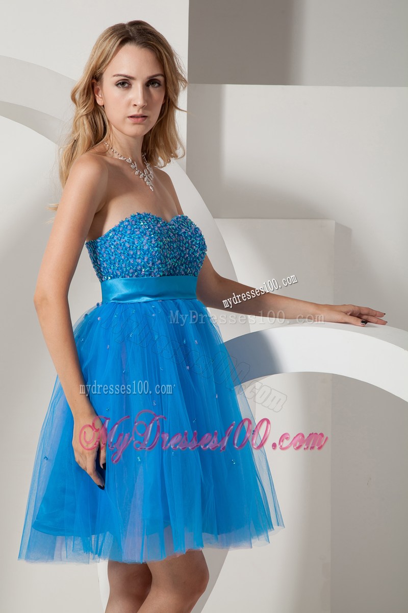 Blue Princess Sweetheart Beading Short Party Dresses Mini-length