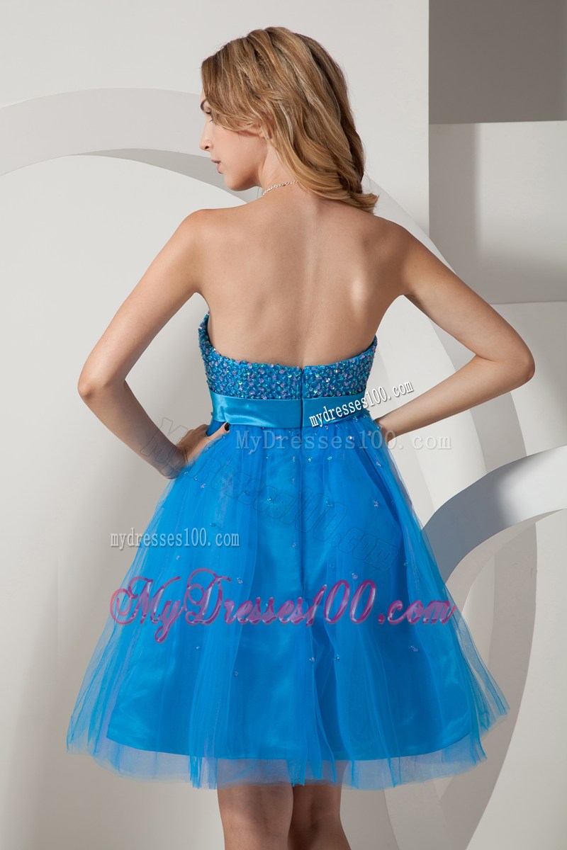 Blue Princess Sweetheart Beading Short Party Dresses Mini-length