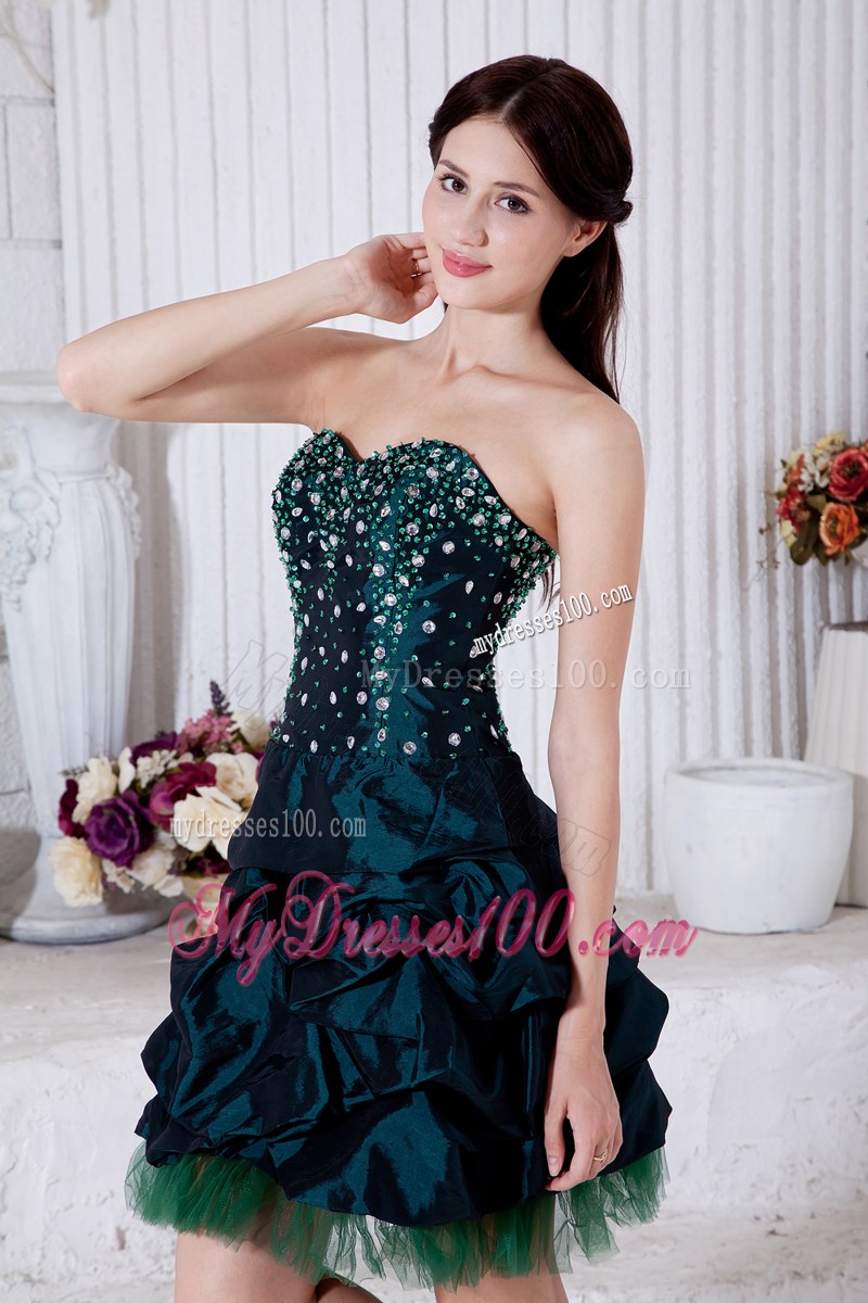 Simple Teal Princess Sweetheart Mini-length Beading Party Dresses
