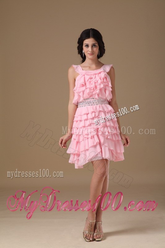 2013 Pretty Pink Princess Scoop Mini-length Beading Party Dresses