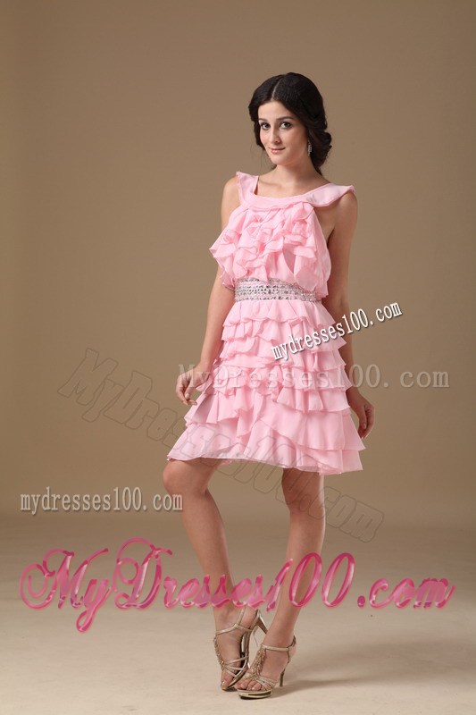 2013 Pretty Pink Princess Scoop Mini-length Beading Party Dresses