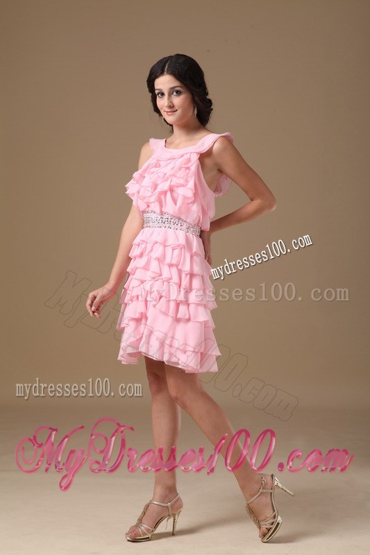 2013 Pretty Pink Princess Scoop Mini-length Beading Party Dresses