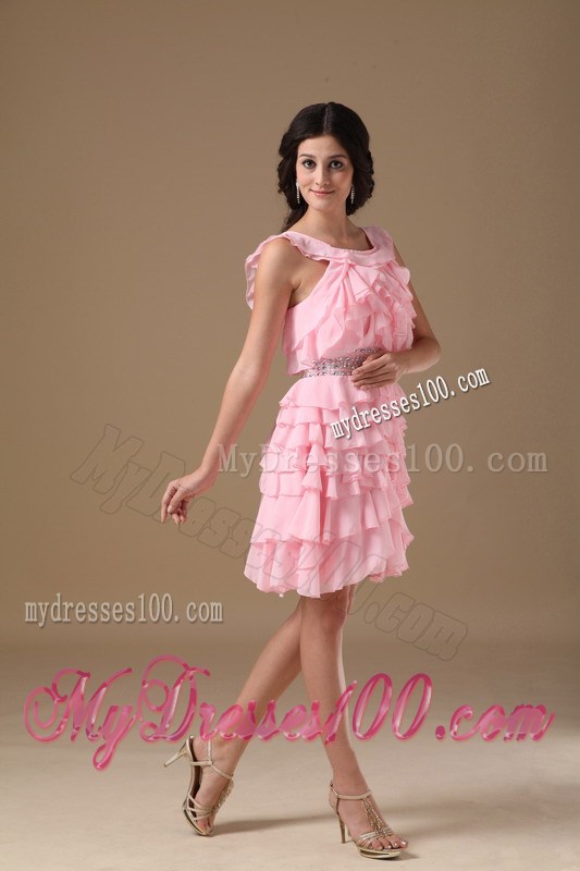 2013 Pretty Pink Princess Scoop Mini-length Beading Party Dresses