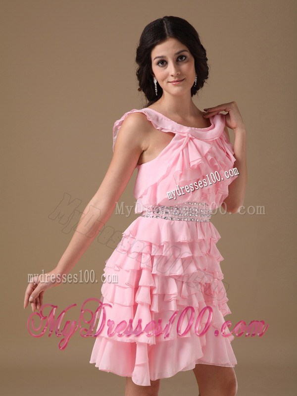 2013 Pretty Pink Princess Scoop Mini-length Beading Party Dresses