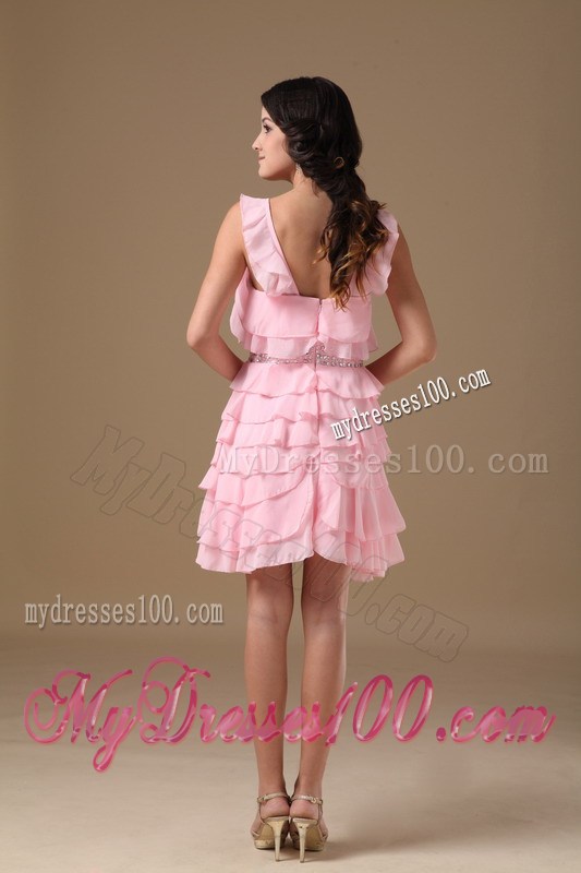 2013 Pretty Pink Princess Scoop Mini-length Beading Party Dresses