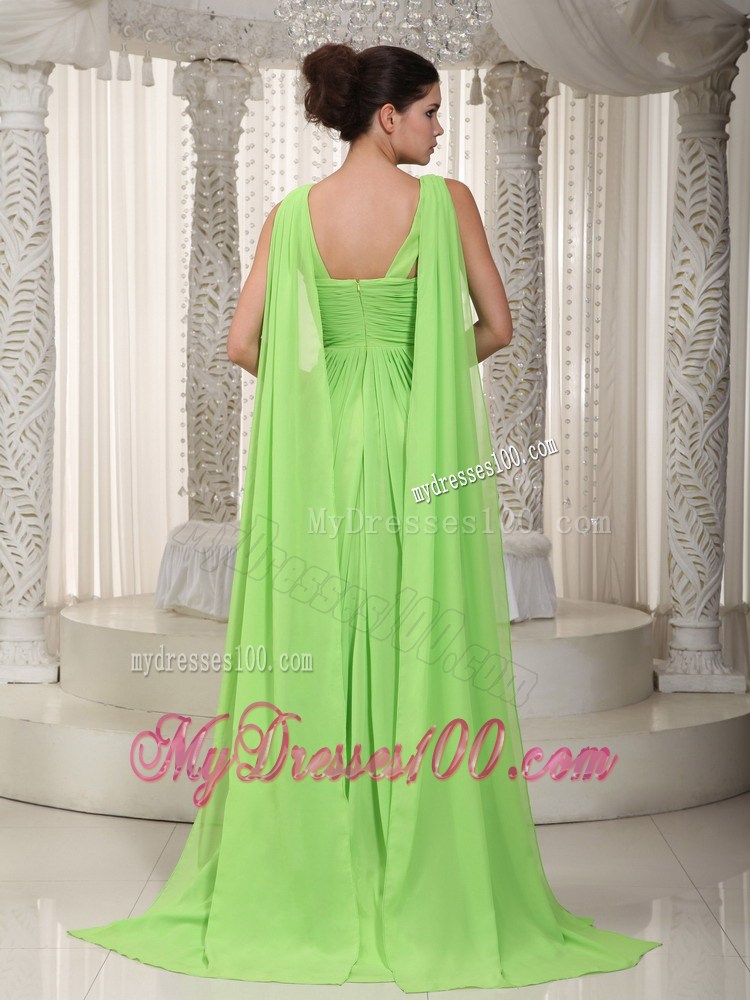 Spring Green Princess Empire V-neck Watteau Beading Party Dresses