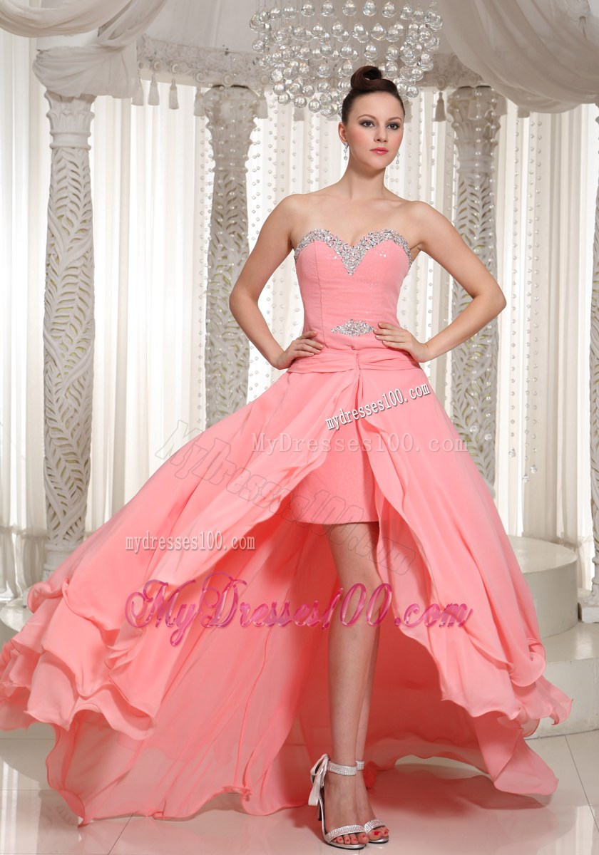 Custom Made High-low Party Dresses With Watermelon Red Beading